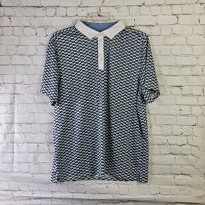 RHONE Men's XL Green Dark Indigo Geometric Preformance Stretch Golf  Shirt